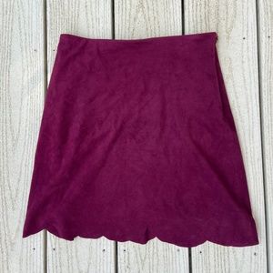 Aqua Purple Scalloped Suede Mini Skirt, Size Small